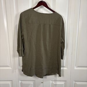 Catherine’s Women’s 2X Boho Chic Peasant Tunic Top Green Textured Tassel Sleeve